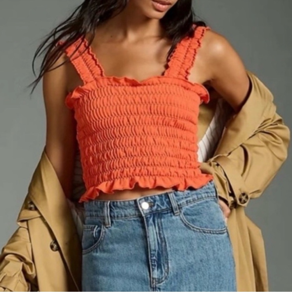 NWT Anthropologie The Regan Seamless Smocked Square Neck Tank
